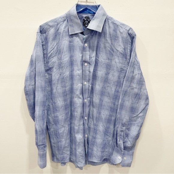 English Laundry Long Sleeve Blue Plaid Button Down Shirt 16-16.5 36-37 - Picture 1 of 11